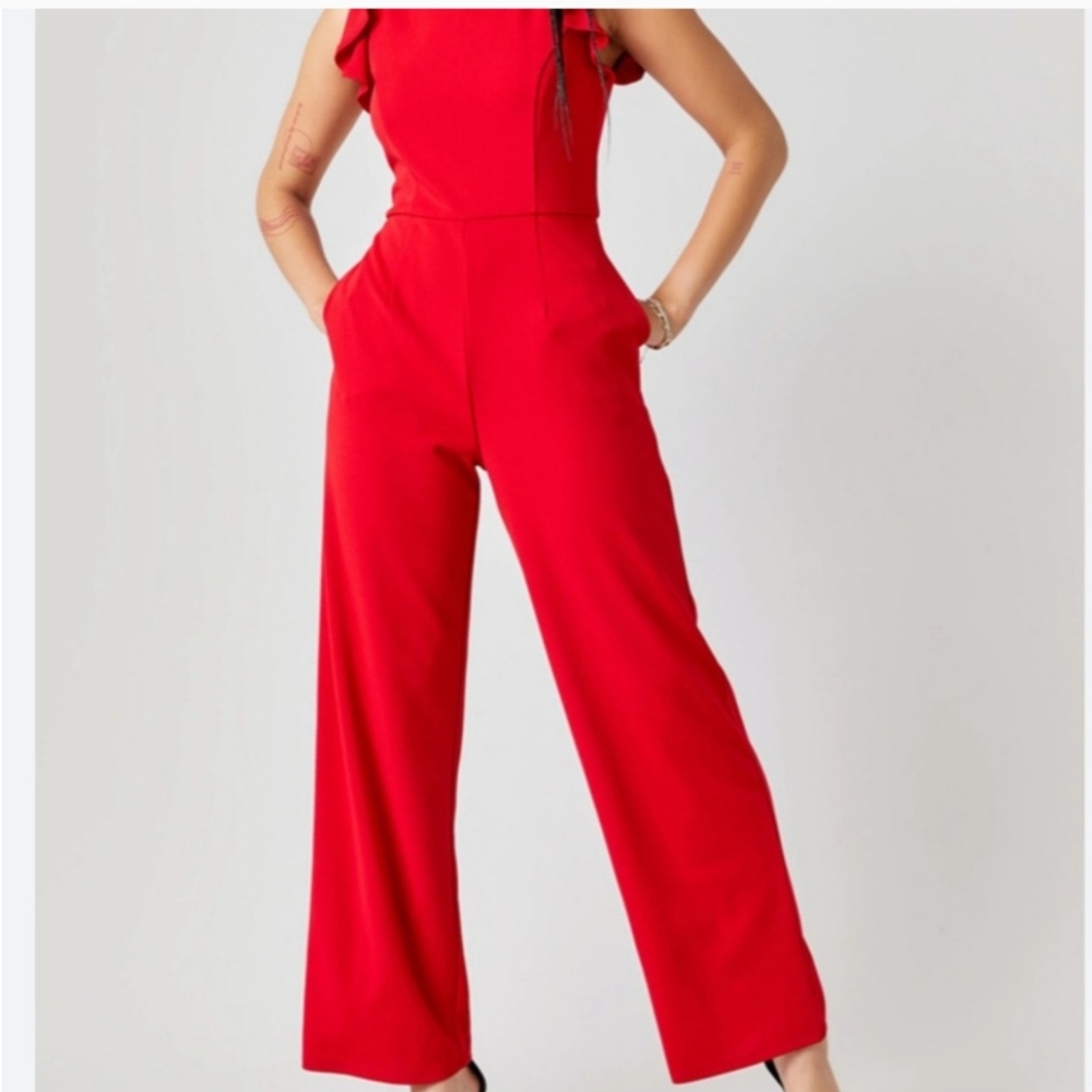 Francesca's Collections Red Sleeveless Wide-Leg Jumpsuit